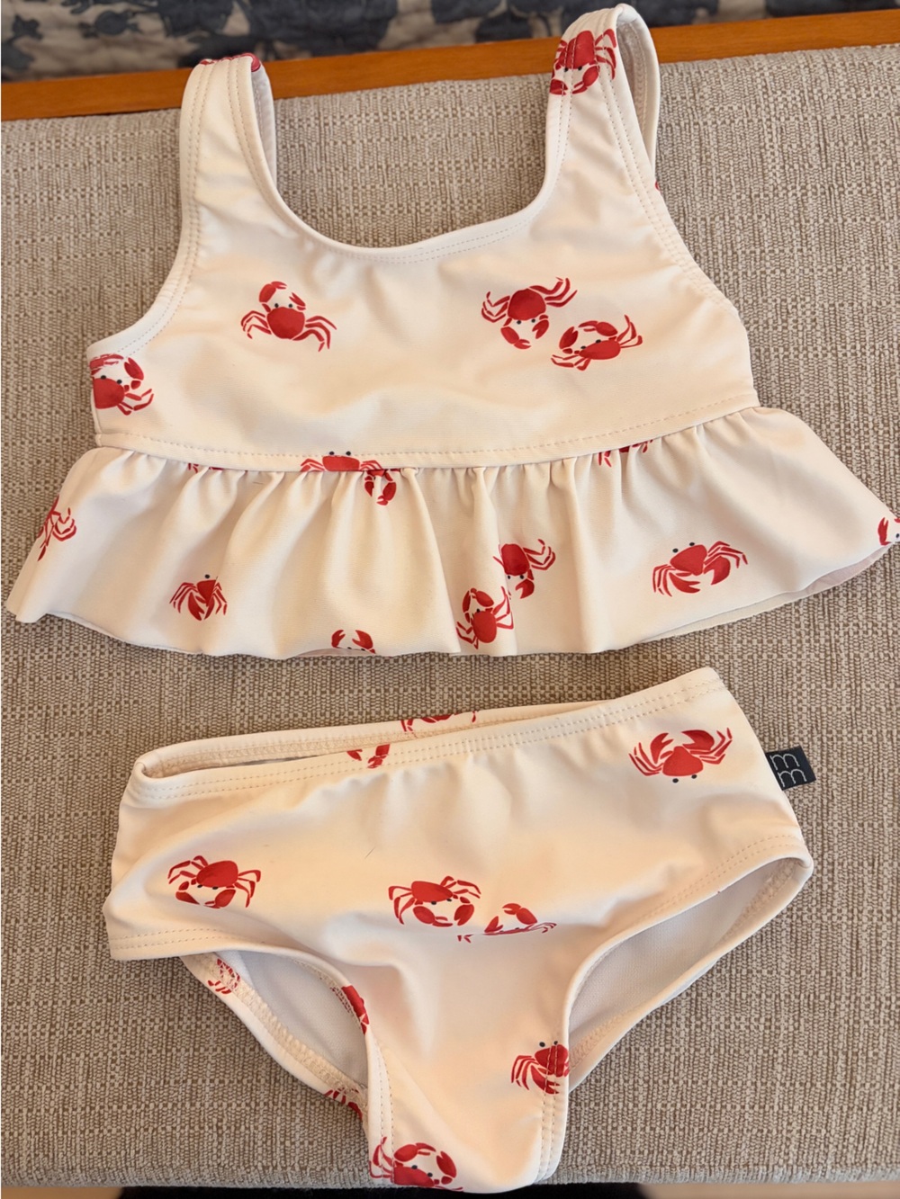Cream Two-Piece Swim Set with Red Crab Print